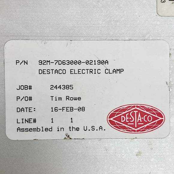 92M-7D63000-02190A Destaco 24VDC Electric Power Clamp