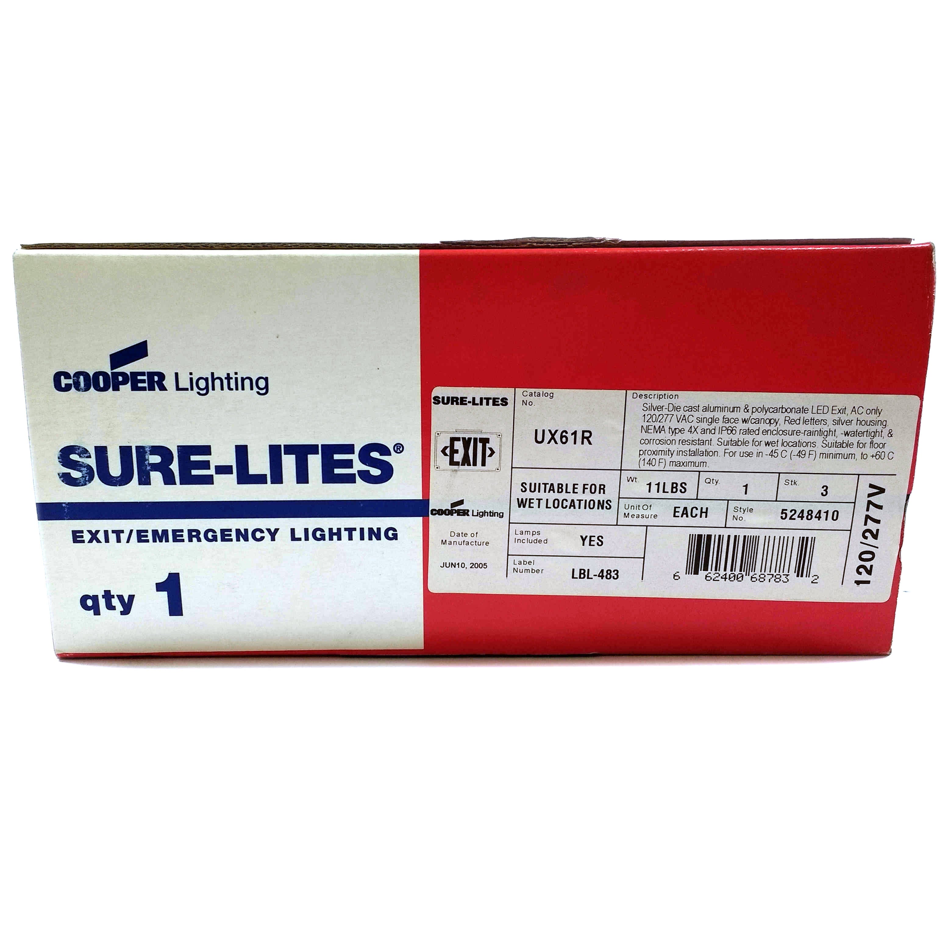UX61R Cooper Exit/Emergency Light, Silver