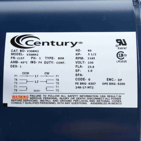 V308M2 Century 5.5HP OEM Replacement Electric Motor, 1200RPM - 0
