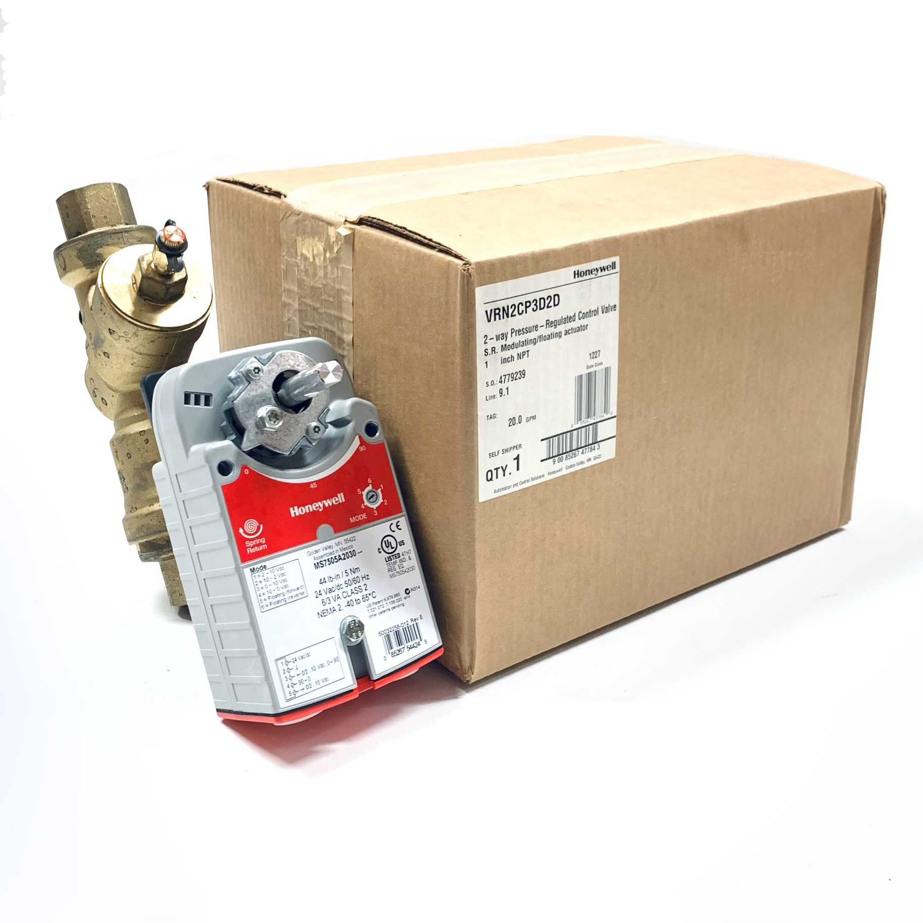 VRN2CP3D2D Honeywell Regulated Control Valve, 20.0 GPM, 1" NPT, MS7505A2030