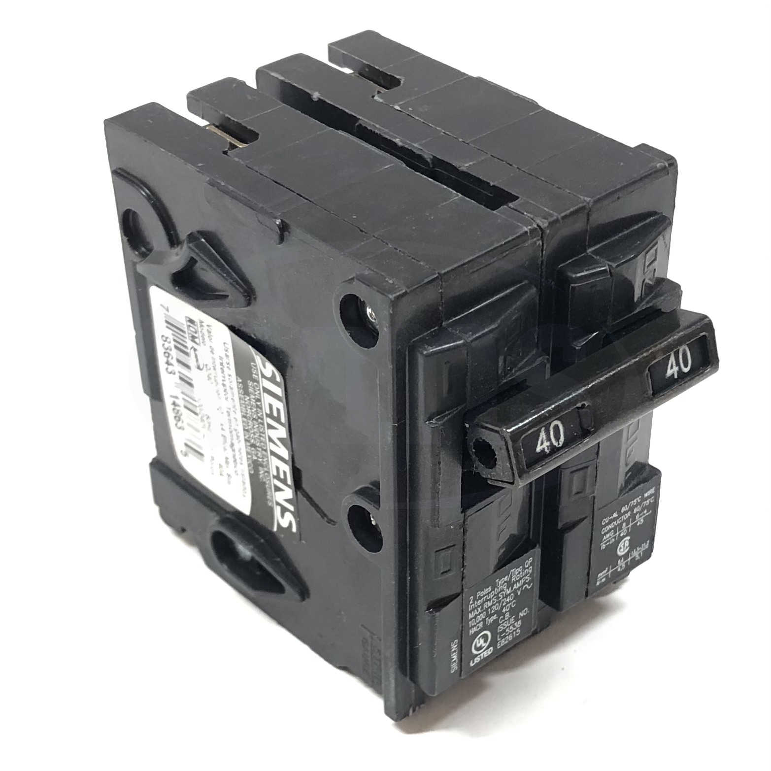 Q240 Siemens Circuit Breaker 40A, 2-Pole, 120/240V, 60Hz | Witmer Motor ...