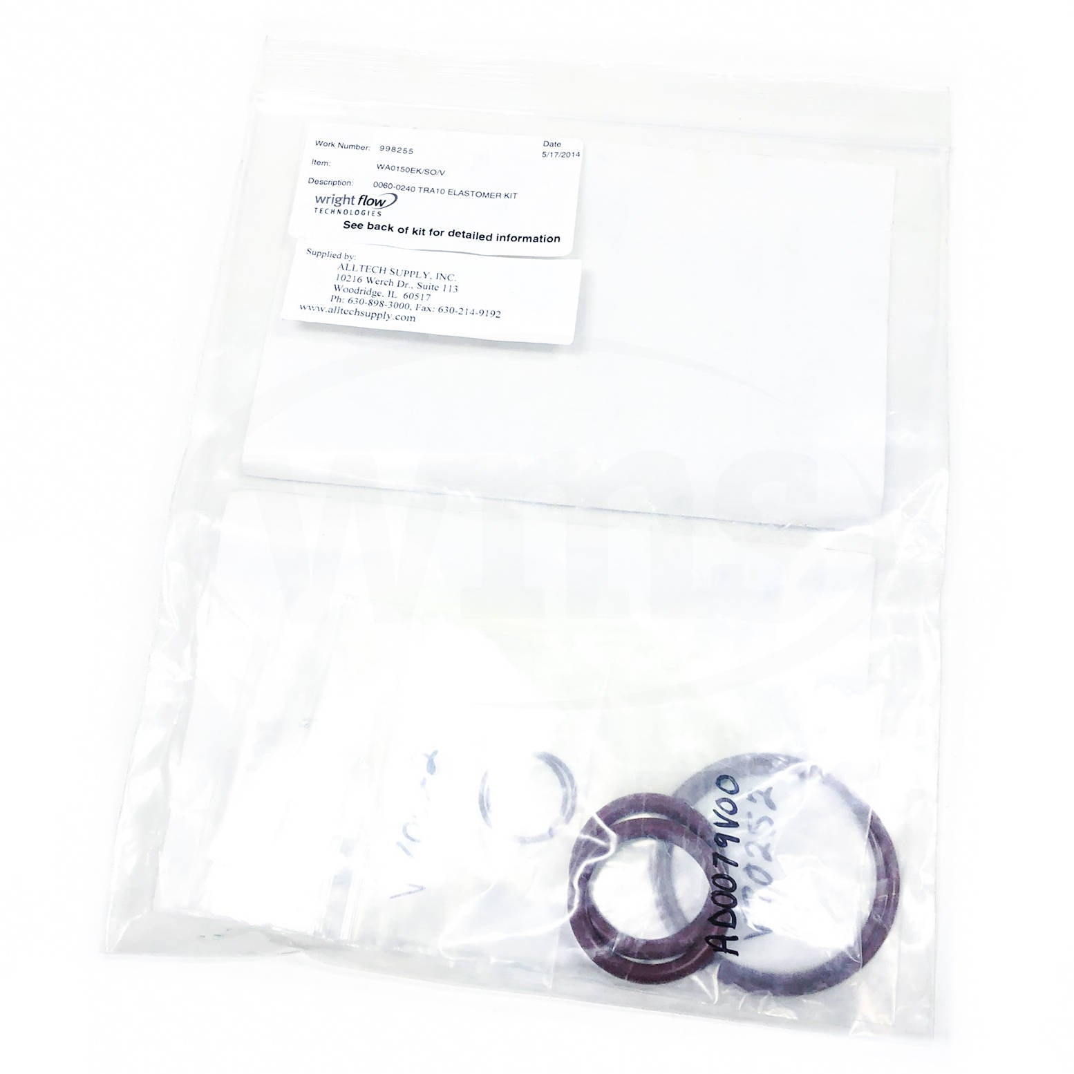 WA0150EK/SO/V Wright Flow TRA10 Single O-Ring Elastomer Kit, Viton