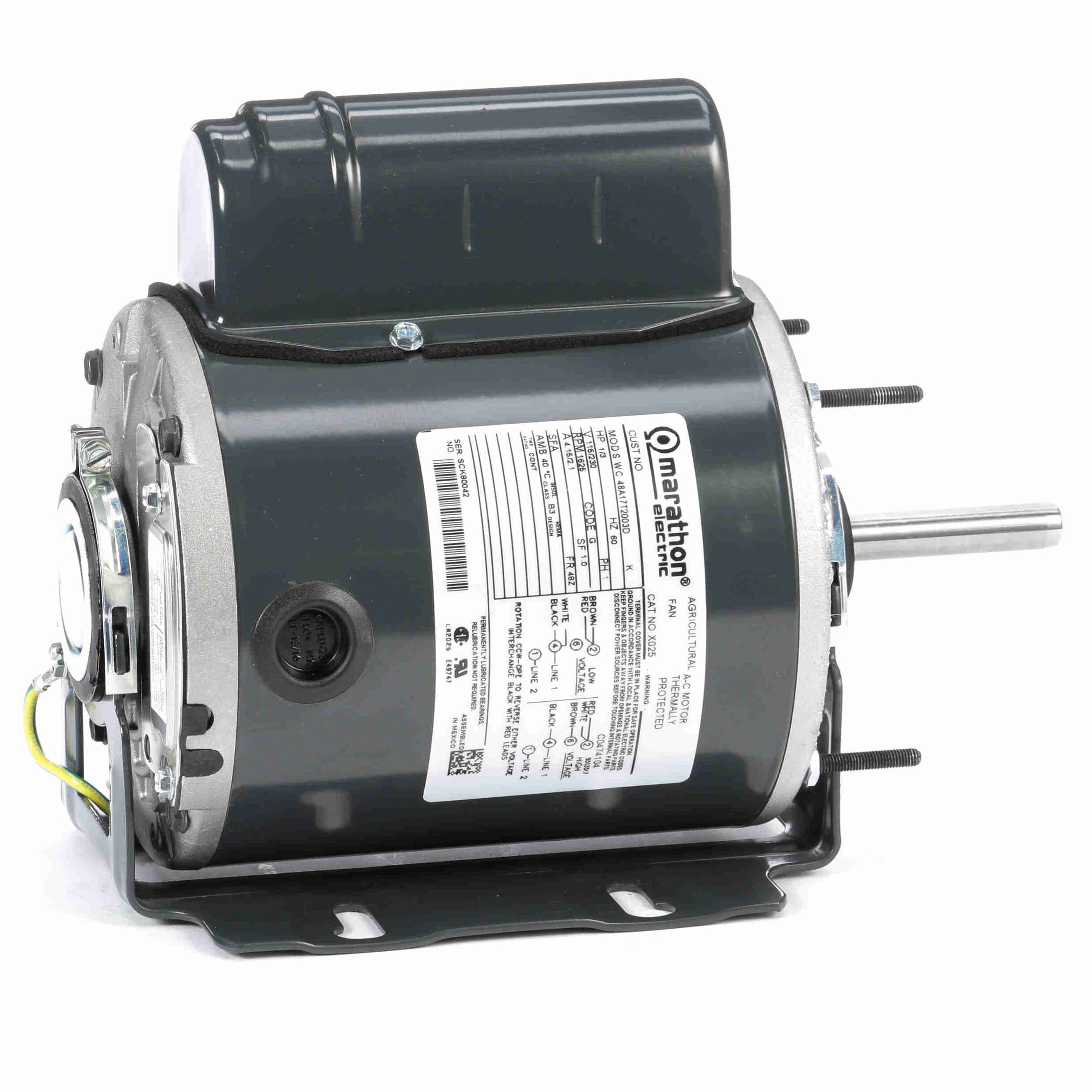 X025 Marathon 1/3HP Ventilation Fan Electric Motor, 1625RPM