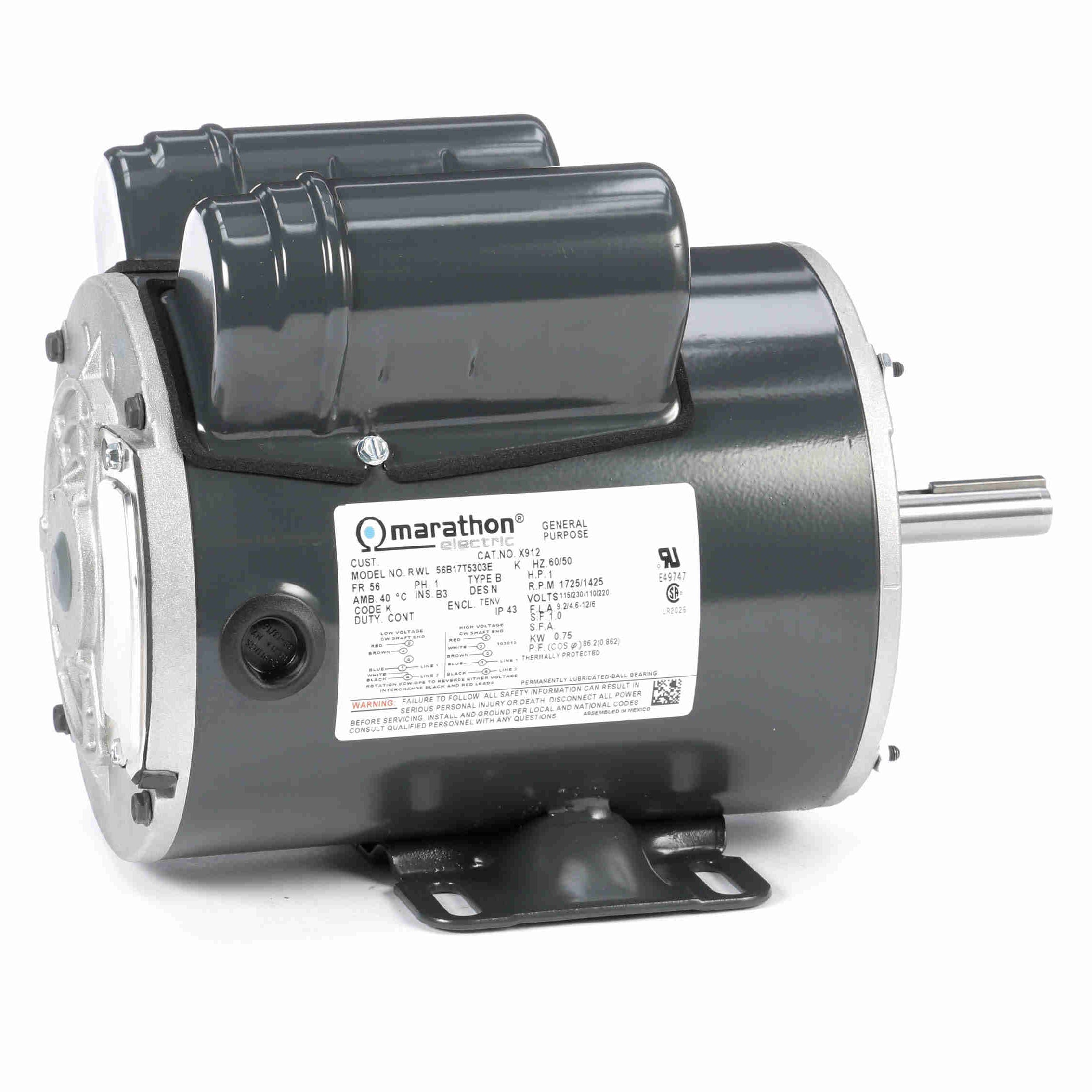 X912 Marathon 1HP Ventilation Fan Electric Motor, 1725RPM