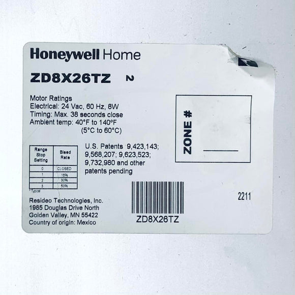 ZD8X26TZ Honeywell TrueZONE Blade Damper